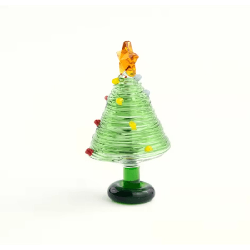 KANGMING Hand Blown Glass Christmas Tree Figurine Mini Holiday Desktop Decoration 1