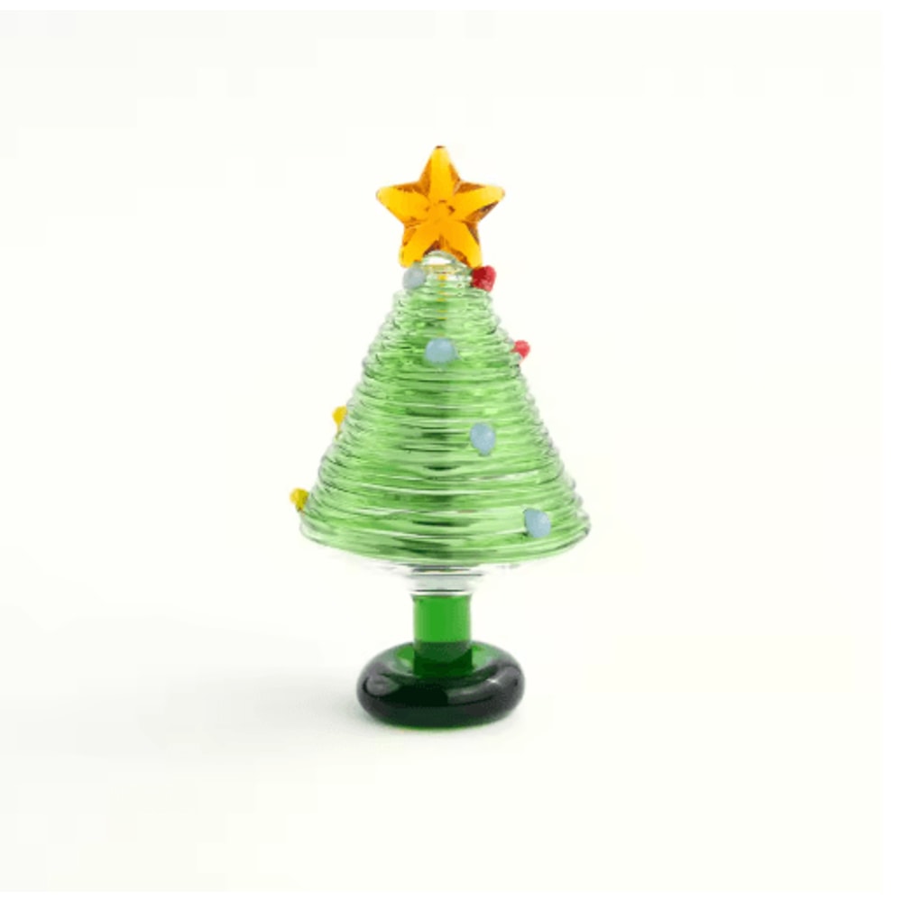 KANGMING Hand Blown Glass Christmas Tree Figurine Mini Holiday Desktop Decoration 2