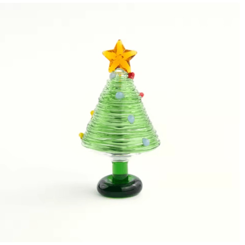KANGMING Hand Blown Glass Christmas Tree Figurine Mini Holiday Desktop Decoration 2
