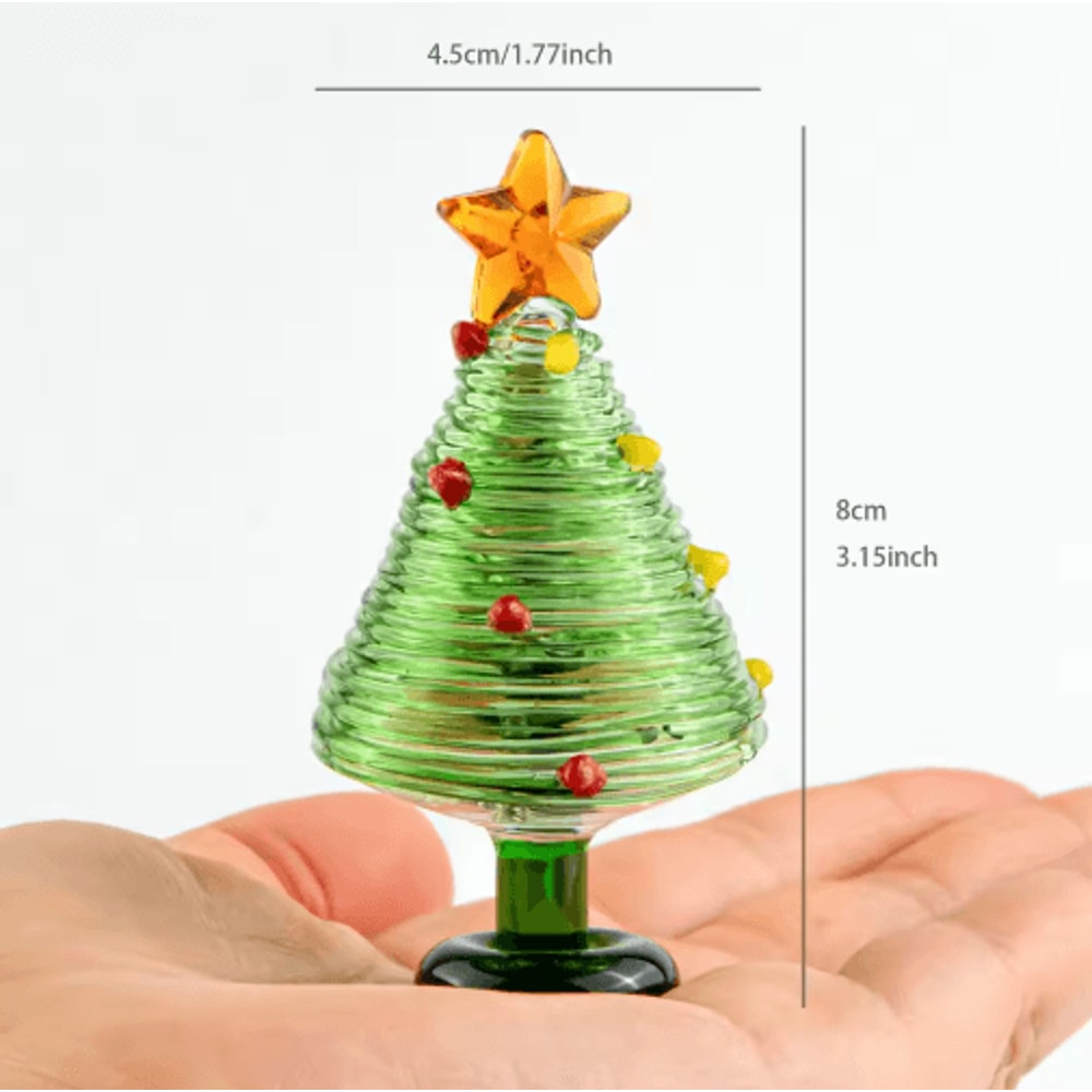 KANGMING Hand Blown Glass Christmas Tree Figurine Mini Holiday Desktop Decoration 3