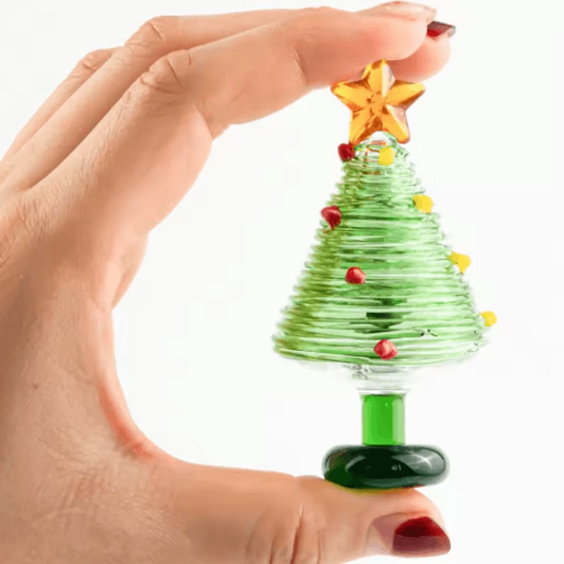 KANGMING Hand Blown Glass Christmas Tree Figurine Mini Holiday Desktop Decoration 0
