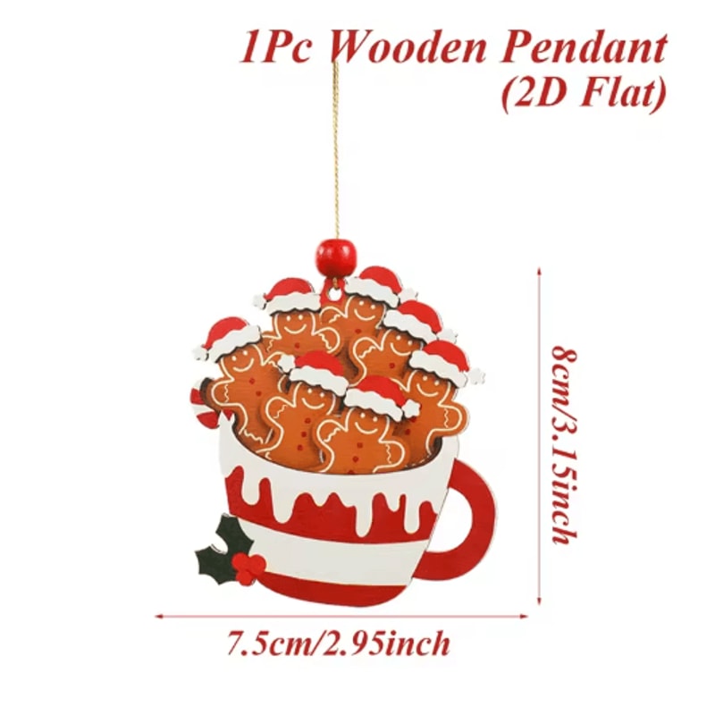 Cute Gingerbread Man Christmas Ornament Wooden Holiday Tree Pendant Decoration 1