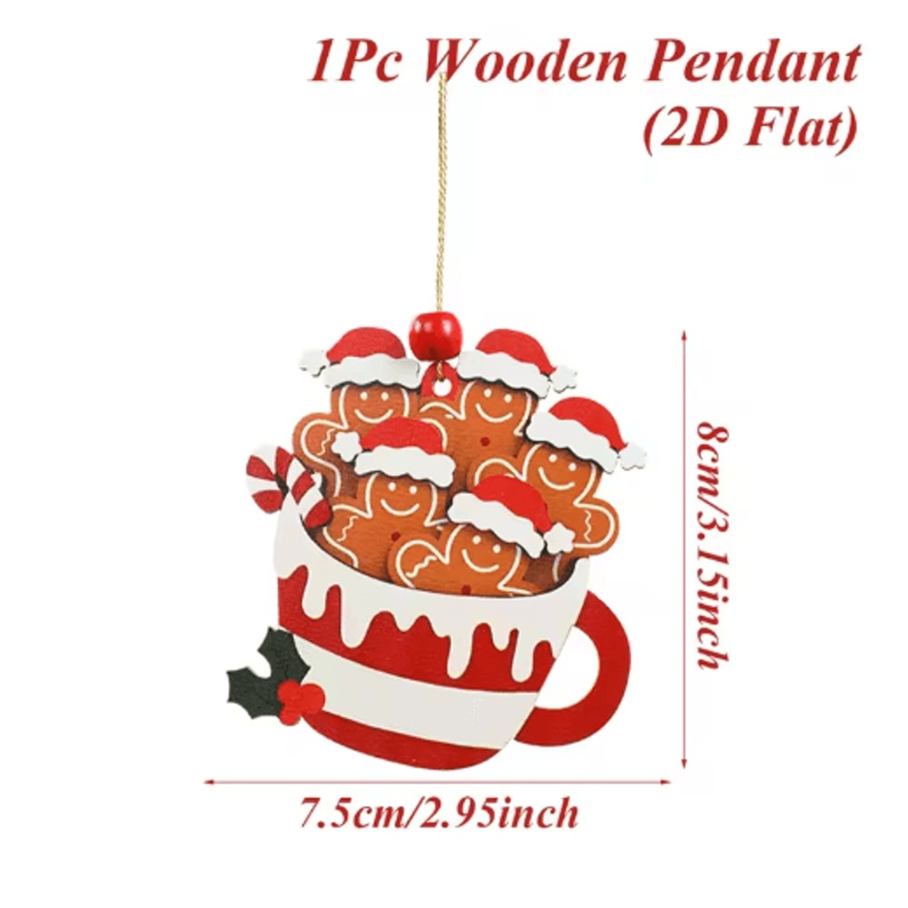Cute Gingerbread Man Christmas Ornament Wooden Holiday Tree Pendant Decoration 3