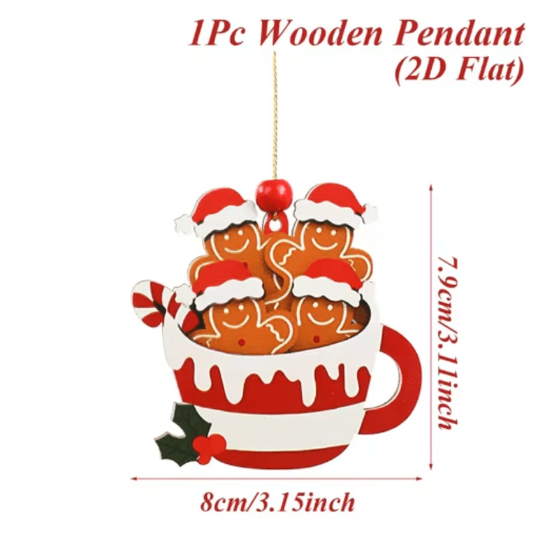 Cute Gingerbread Man Christmas Ornament Wooden Holiday Tree Pendant Decoration 4