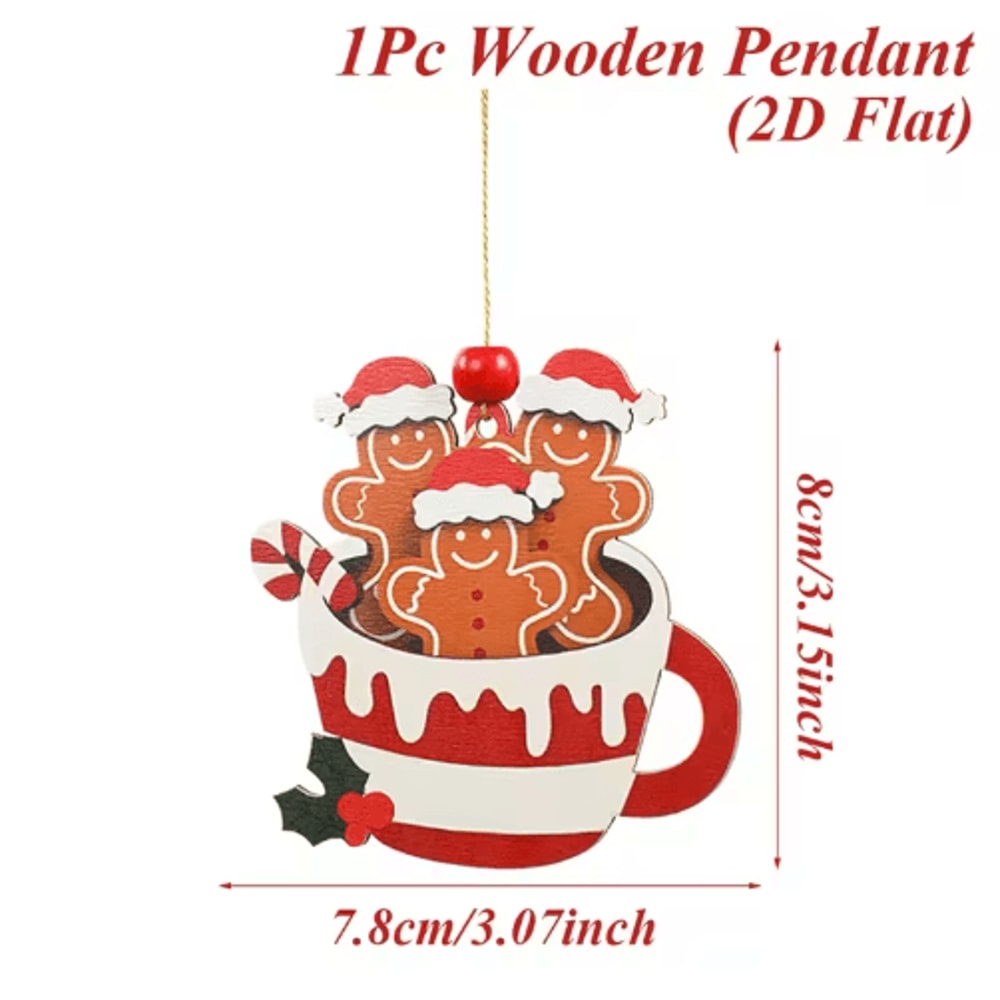 Cute Gingerbread Man Christmas Ornament Wooden Holiday Tree Pendant Decoration 5