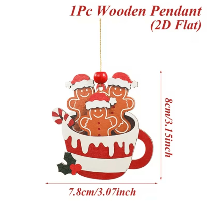 Cute Gingerbread Man Christmas Ornament Wooden Holiday Tree Pendant Decoration 5