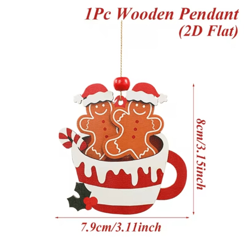 Cute Gingerbread Man Christmas Ornament Wooden Holiday Tree Pendant Decoration 6