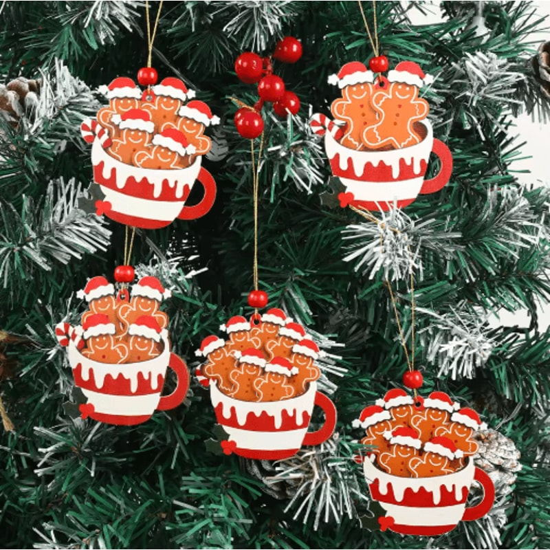 Cute Gingerbread Man Christmas Ornament Wooden Holiday Tree Pendant Decoration 7