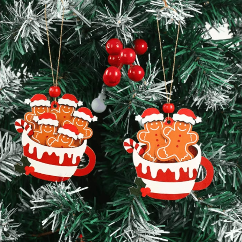 Cute Gingerbread Man Christmas Ornament Wooden Holiday Tree Pendant Decoration 8