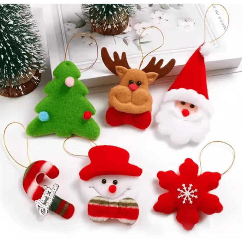 6Piece Plush Christmas Tree Ornaments Set Cute Santa Holiday Hanging Decorations 1