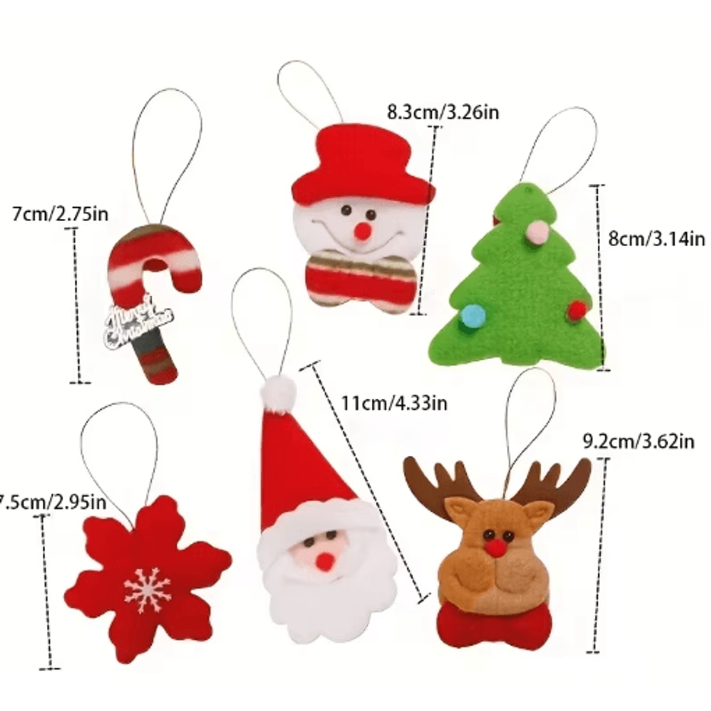 6Piece Plush Christmas Tree Ornaments Set Cute Santa Holiday Hanging Decorations 2