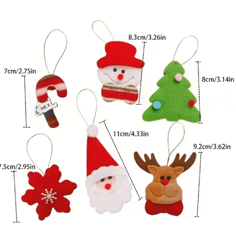 6Piece Plush Christmas Tree Ornaments Set Cute Santa Holiday Hanging Decorations 2