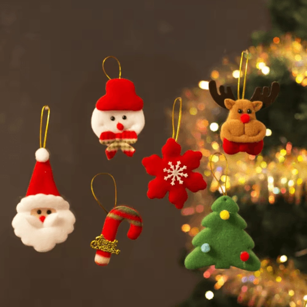 6Piece Plush Christmas Tree Ornaments Set Cute Santa Holiday Hanging Decorations 0