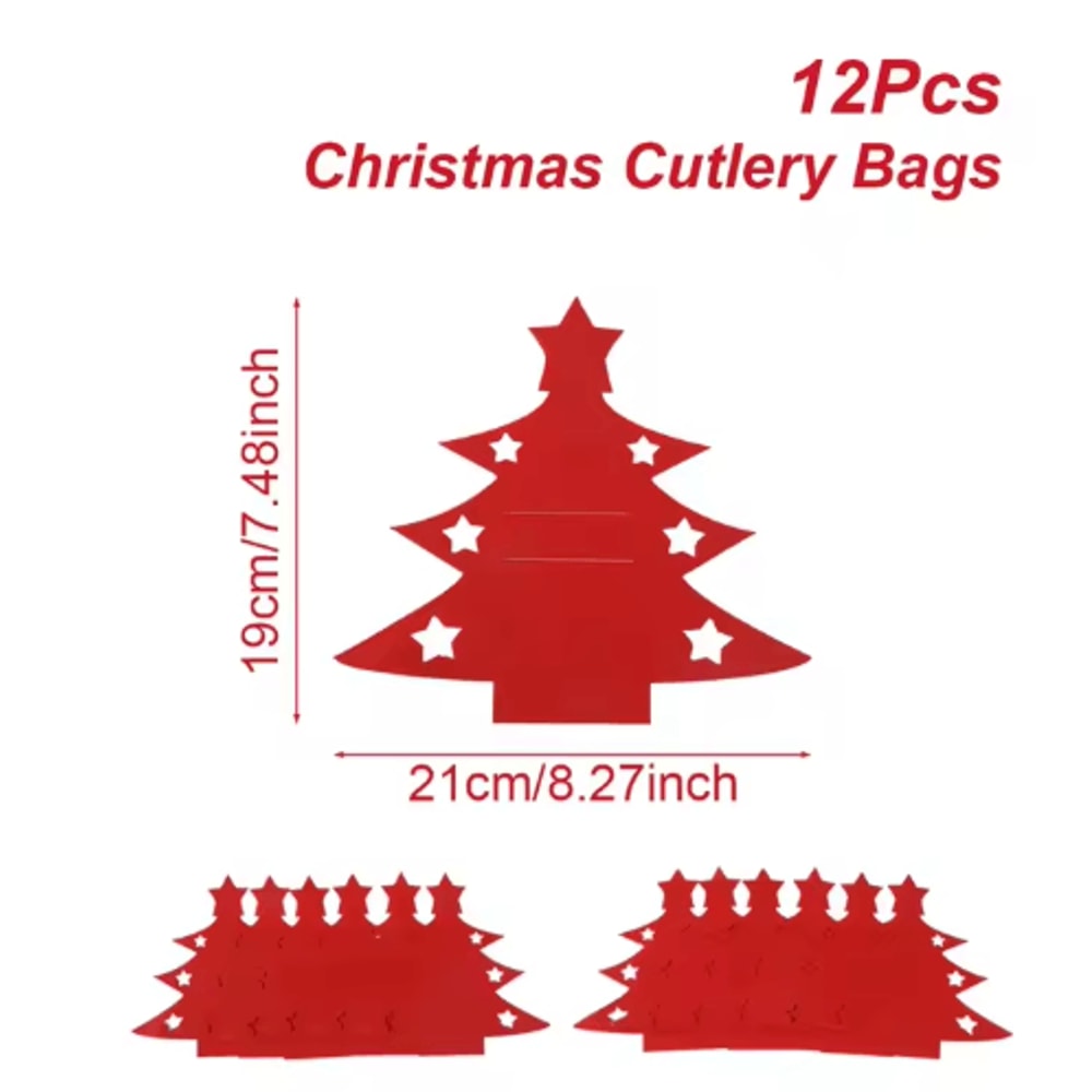 12Piece Christmas Cutlery Holders Festive Felt Utensil Pockets For Holiday Table Decor 2