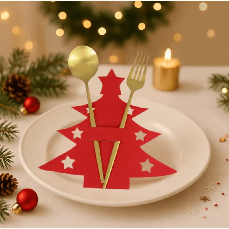 12Piece Christmas Cutlery Holders Festive Felt Utensil Pockets For Holiday Table Decor 5