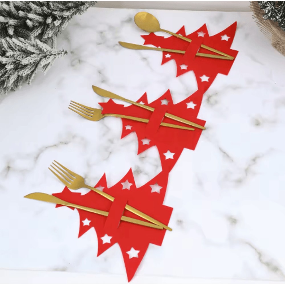 12Piece Christmas Cutlery Holders Festive Felt Utensil Pockets For Holiday Table Decor 0