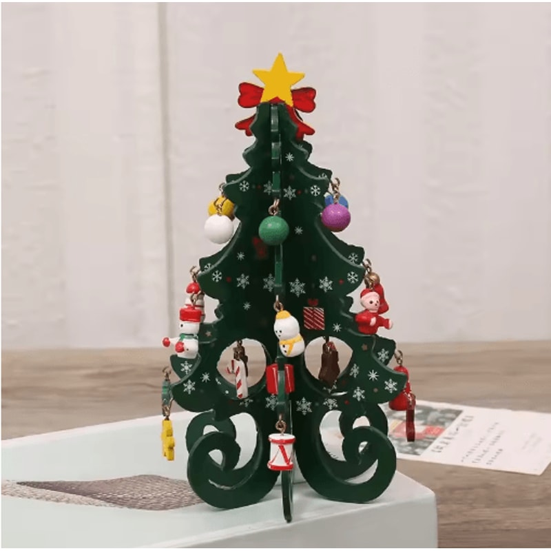 Creative Wooden Christmas Tree Ornament Mini Holiday Desktop Decoration 1