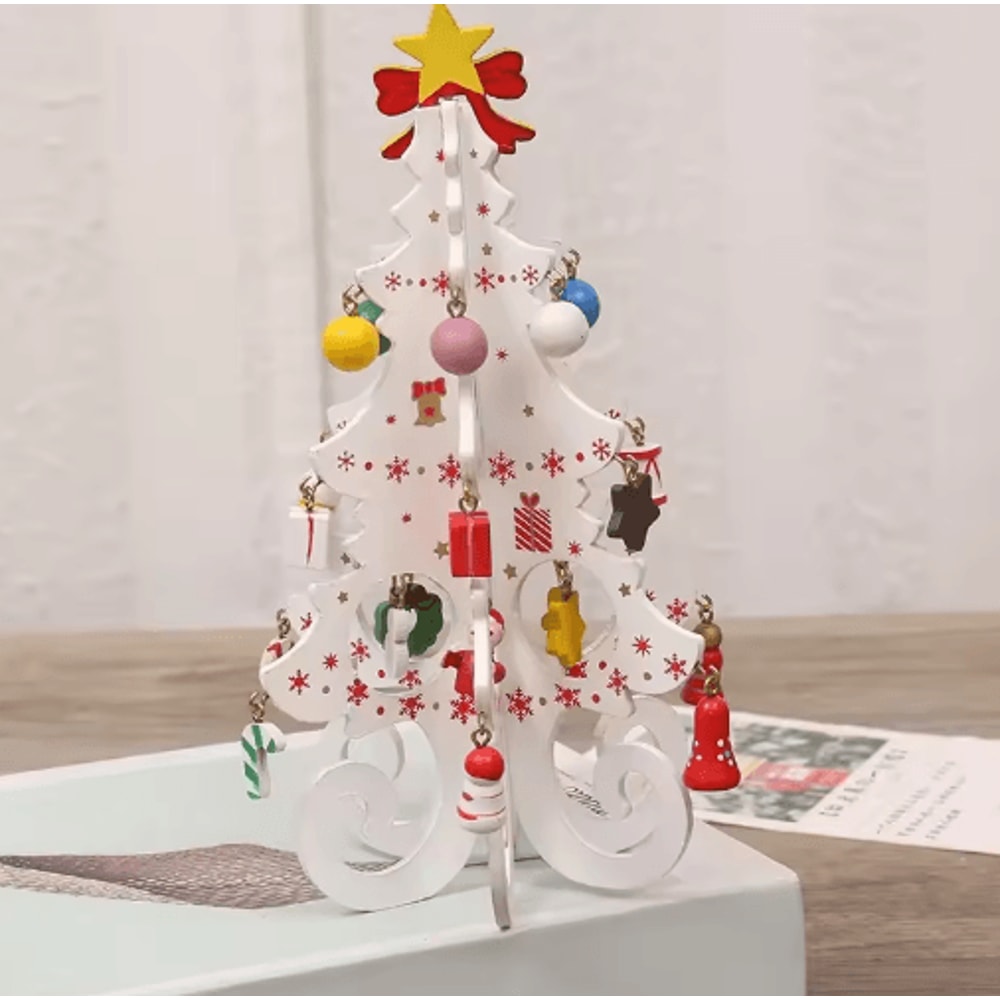 Creative Wooden Christmas Tree Ornament Mini Holiday Desktop Decoration 2