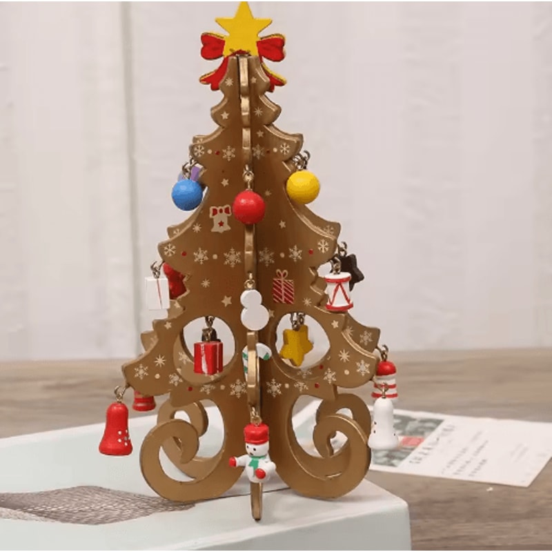 Creative Wooden Christmas Tree Ornament Mini Holiday Desktop Decoration 3