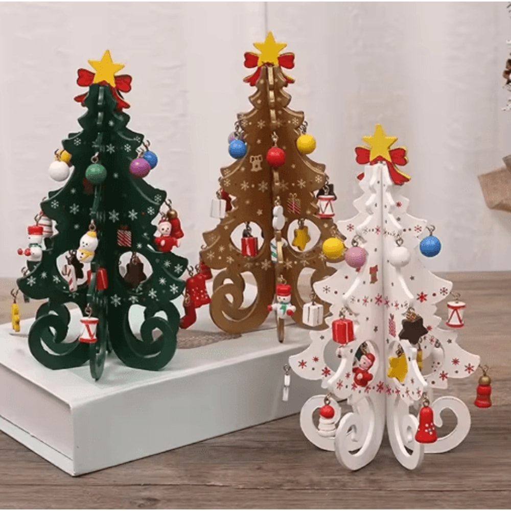 Creative Wooden Christmas Tree Ornament Mini Holiday Desktop Decoration 4