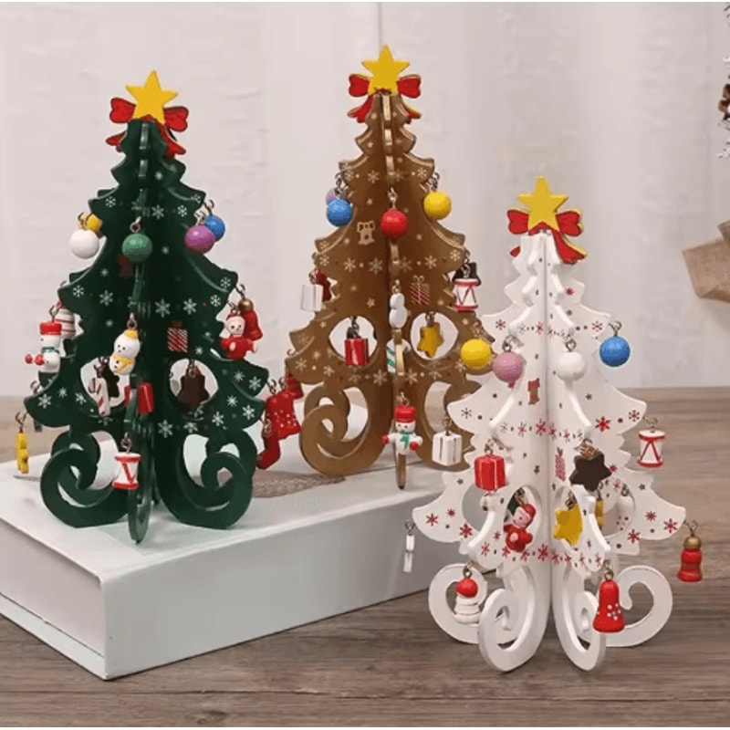 Creative Wooden Christmas Tree Ornament Mini Holiday Desktop Decoration 4