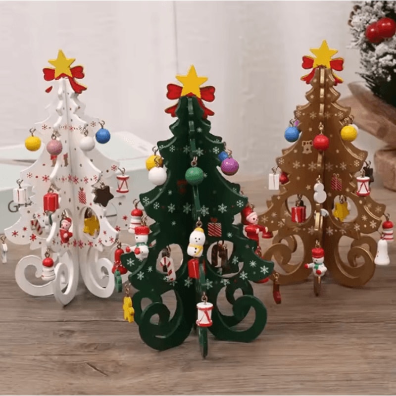 Creative Wooden Christmas Tree Ornament Mini Holiday Desktop Decoration 5