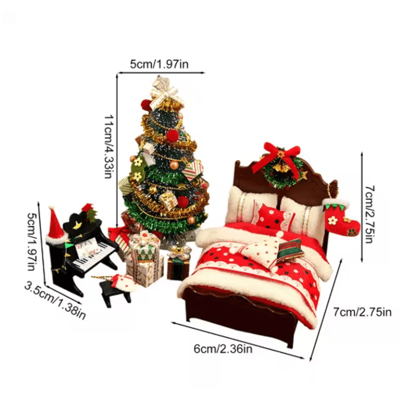 Miniature Dollhouse Christmas Decor Set Tiny Holiday Furniture Tree Decoration 1