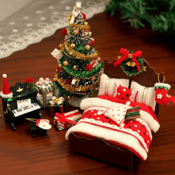 miniature dollhouse christmas decor set – tiny holiday furniture & tree decoration