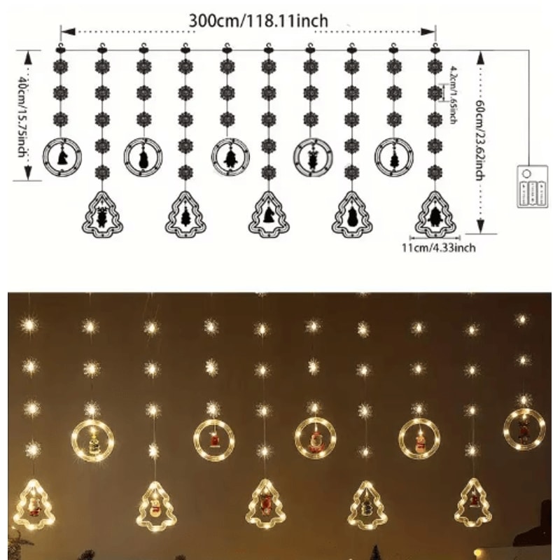 Festive Santa Curtain Lights With Remote LED Christmas Window Decoration 2