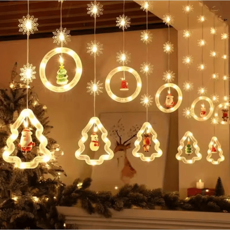Festive Santa Curtain Lights With Remote LED Christmas Window Decoration 5