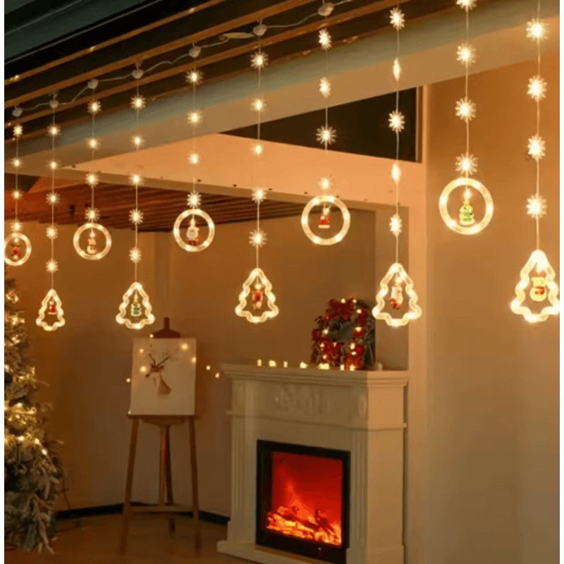 Festive Santa Curtain Lights With Remote LED Christmas Window Decoration 0