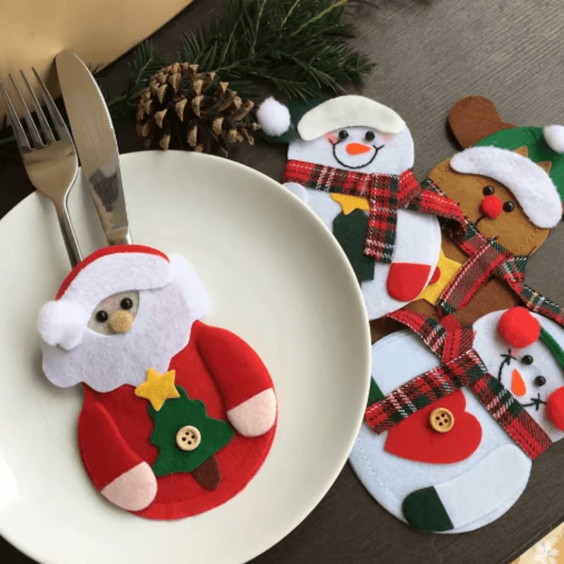 Festive Christmas Cutlery Holders Holiday Tableware Pockets For Christmas Dinner 0