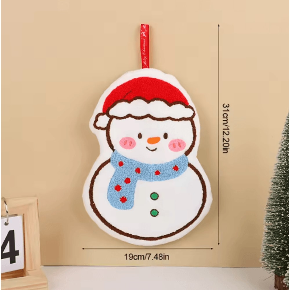 Festive Christmas Hand Towel Cute Gingerbread Man Snowman Holiday Towel 1