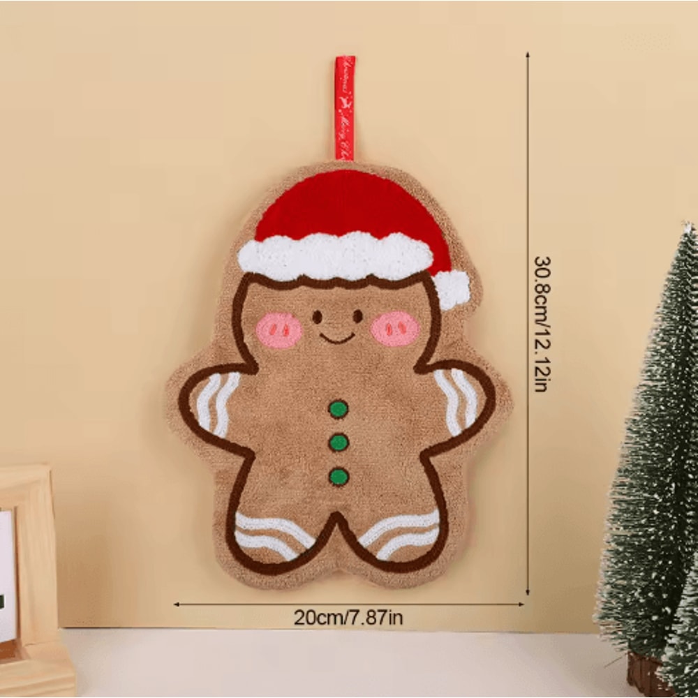 Festive Christmas Hand Towel Cute Gingerbread Man Snowman Holiday Towel 3