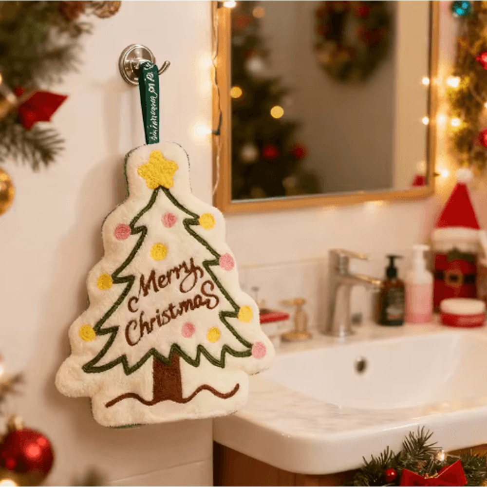 Festive Christmas Hand Towel Cute Gingerbread Man Snowman Holiday Towel 5