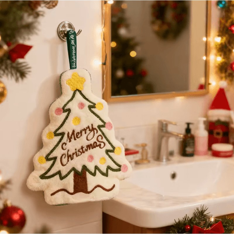 Festive Christmas Hand Towel Cute Gingerbread Man Snowman Holiday Towel 5