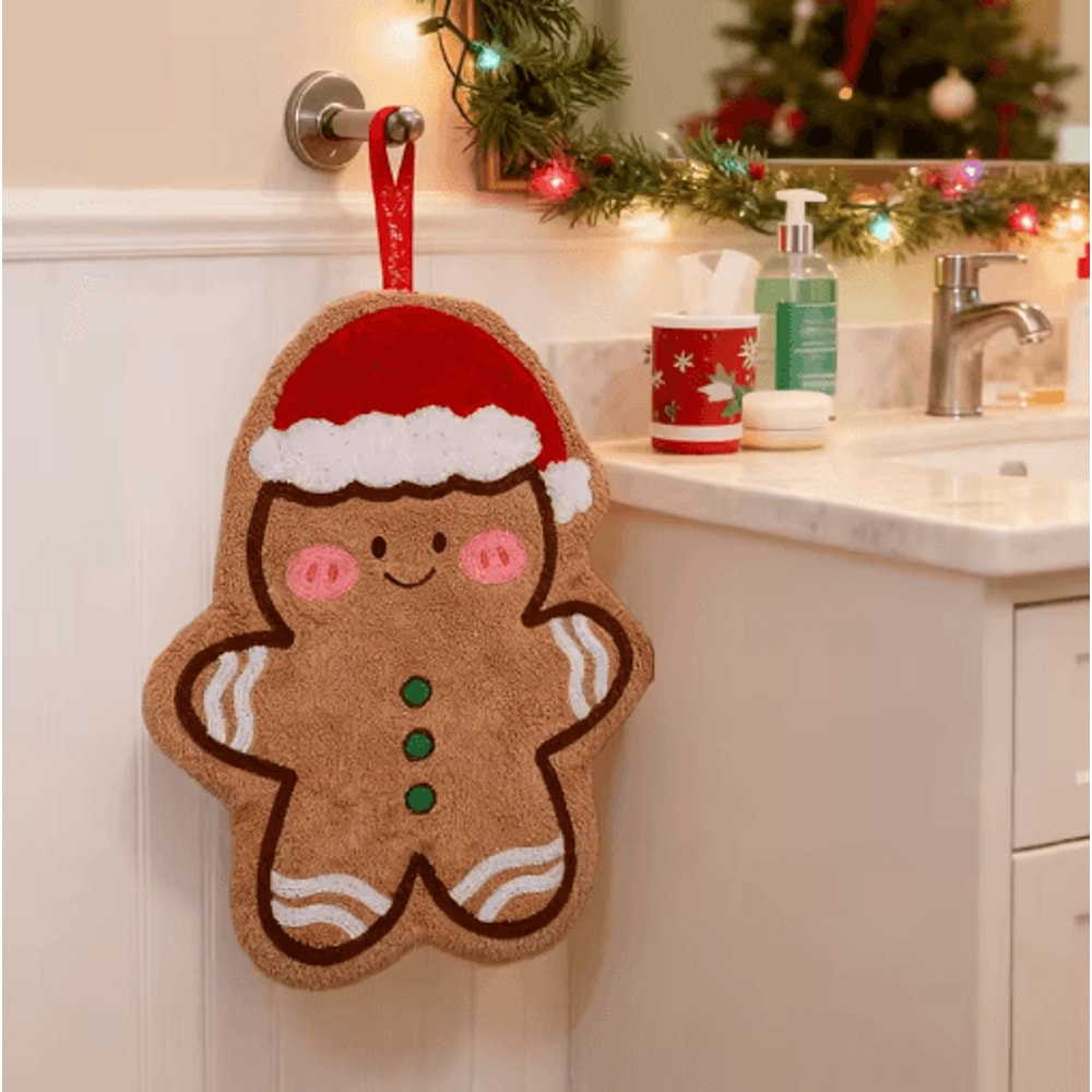 Festive Christmas Hand Towel Cute Gingerbread Man Snowman Holiday Towel 6