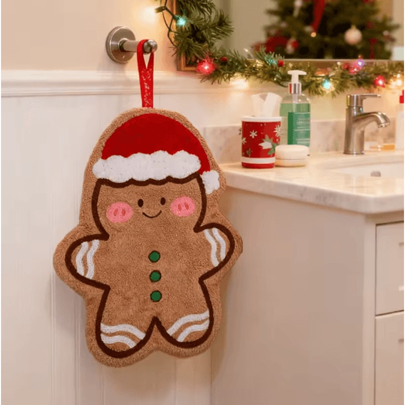 Festive Christmas Hand Towel Cute Gingerbread Man Snowman Holiday Towel 6