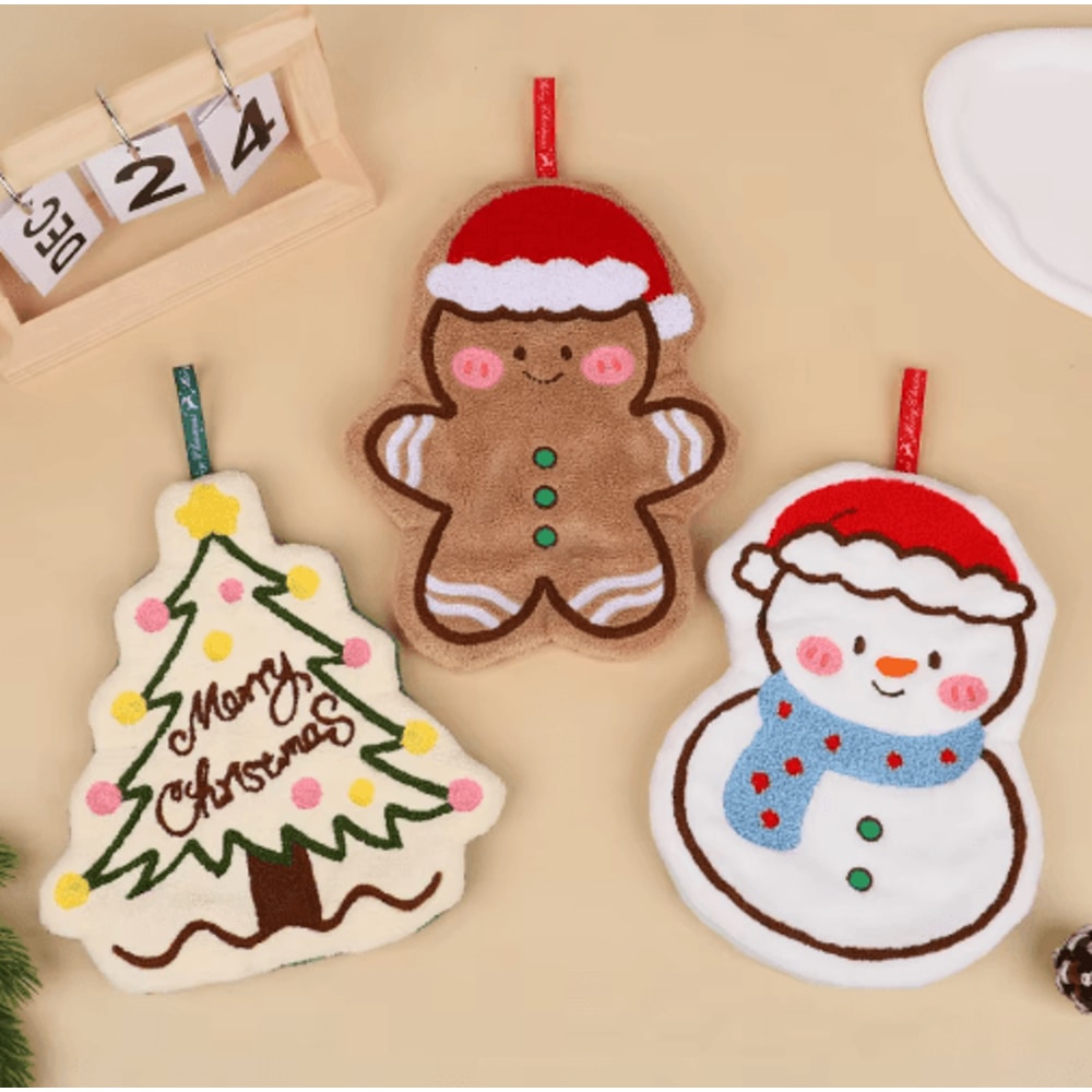 Festive Christmas Hand Towel Cute Gingerbread Man Snowman Holiday Towel 7