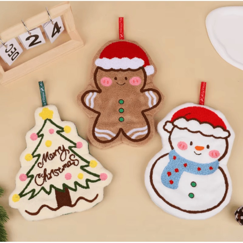 Festive Christmas Hand Towel Cute Gingerbread Man Snowman Holiday Towel 7
