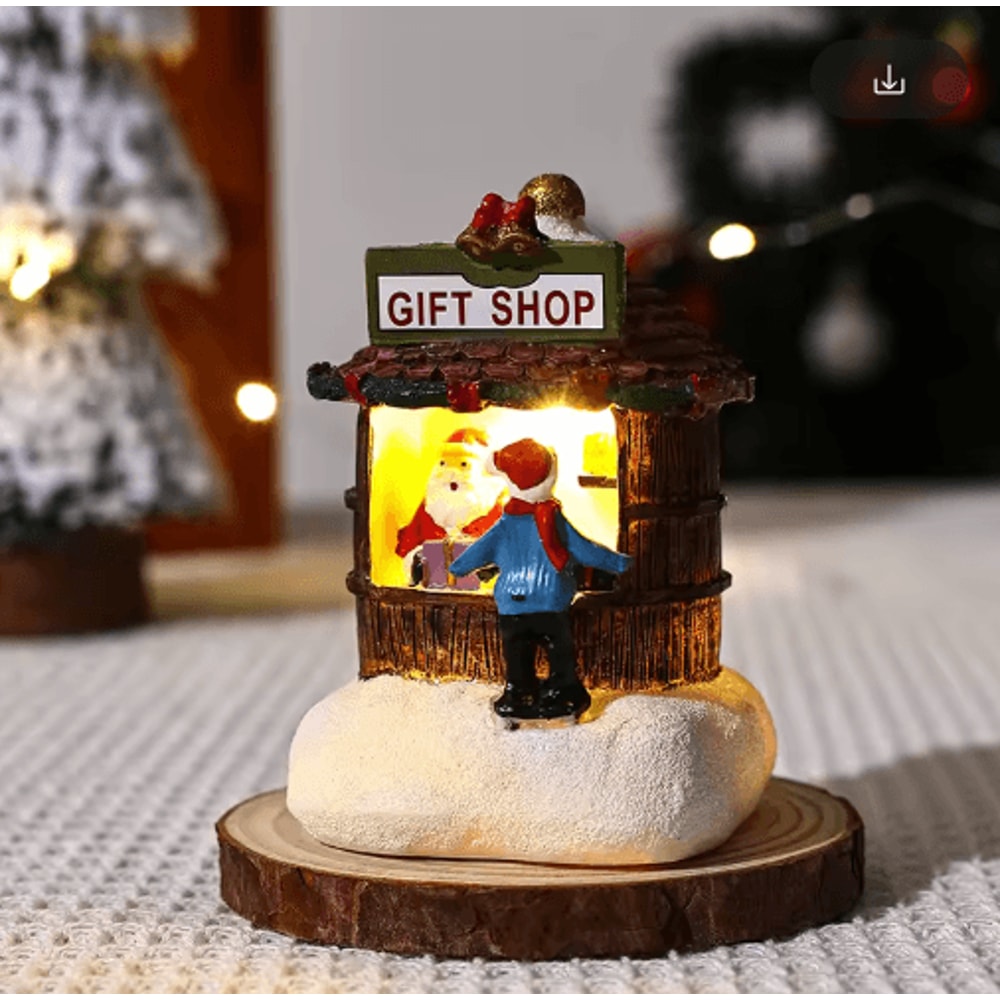 Festive LED Christmas Village Decoration Santa Claus House Resin Desktop Ornament 2