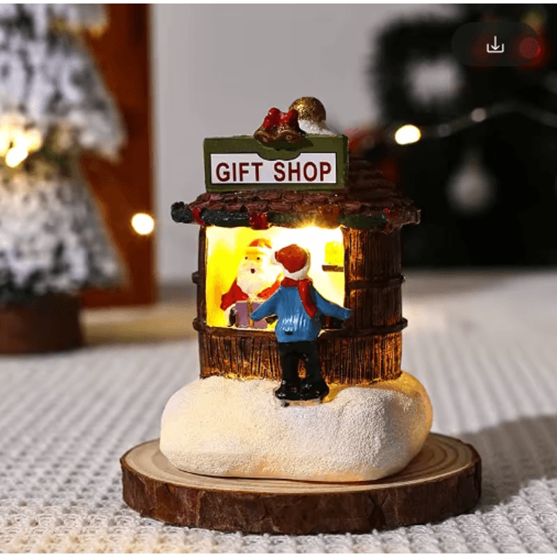 Festive LED Christmas Village Decoration Santa Claus House Resin Desktop Ornament 2