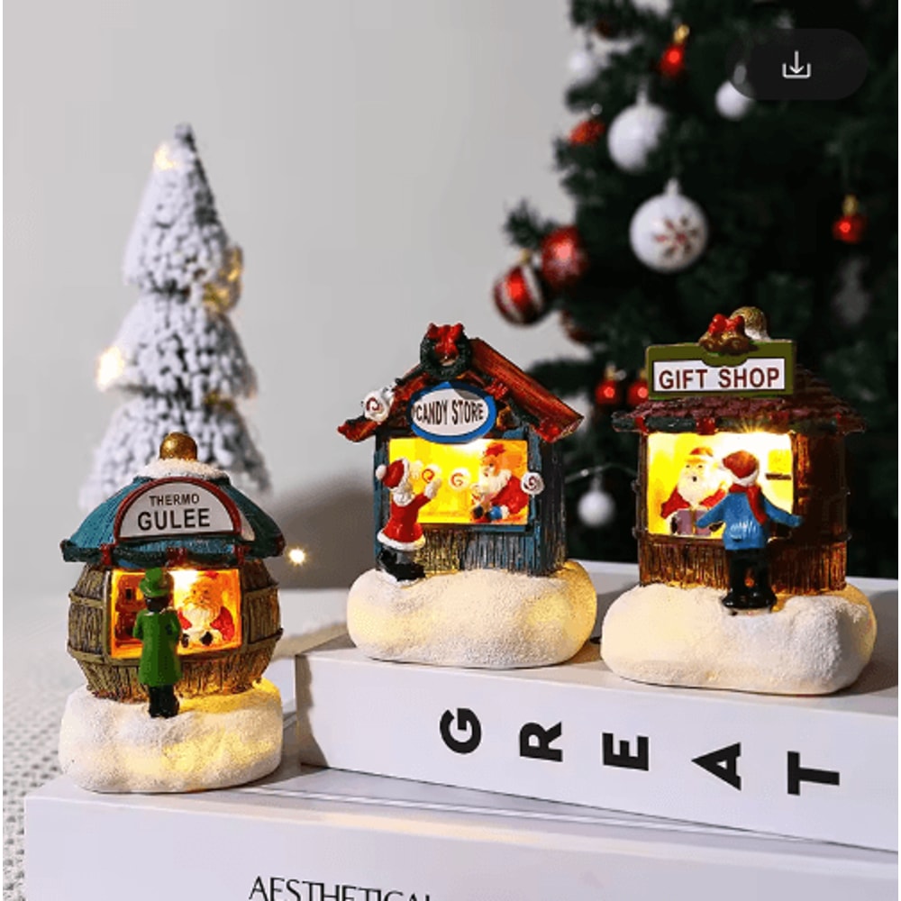 Festive LED Christmas Village Decoration Santa Claus House Resin Desktop Ornament 6