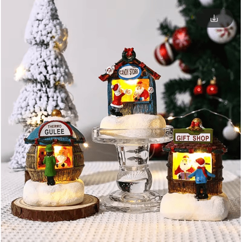 Festive LED Christmas Village Decoration Santa Claus House Resin Desktop Ornament 7