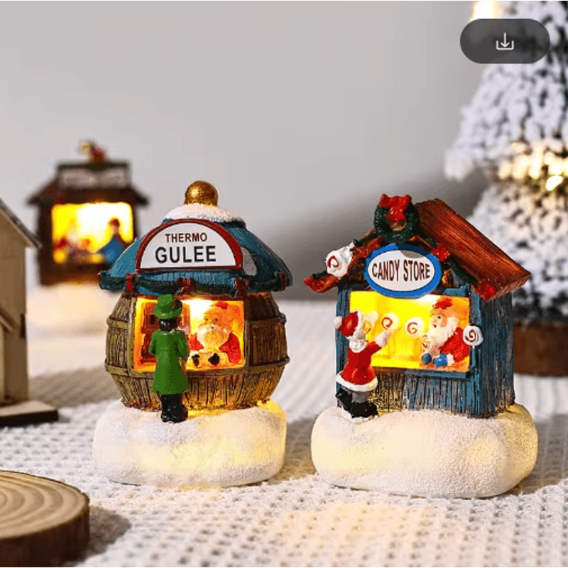Festive LED Christmas Village Decoration Santa Claus House Resin Desktop Ornament 0