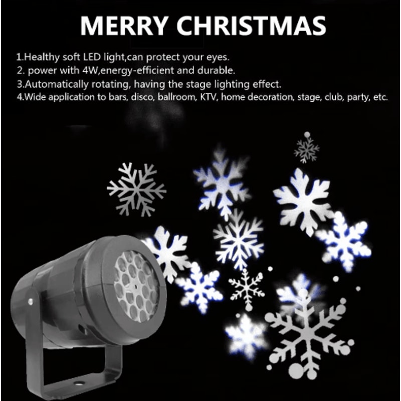 LED Snowflake Projector Light USB Christmas Holiday Projection Lamp 3