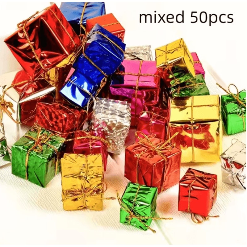 50Piece Mini Christmas Gift Box Ornaments Colorful Tree Party Decorations 1