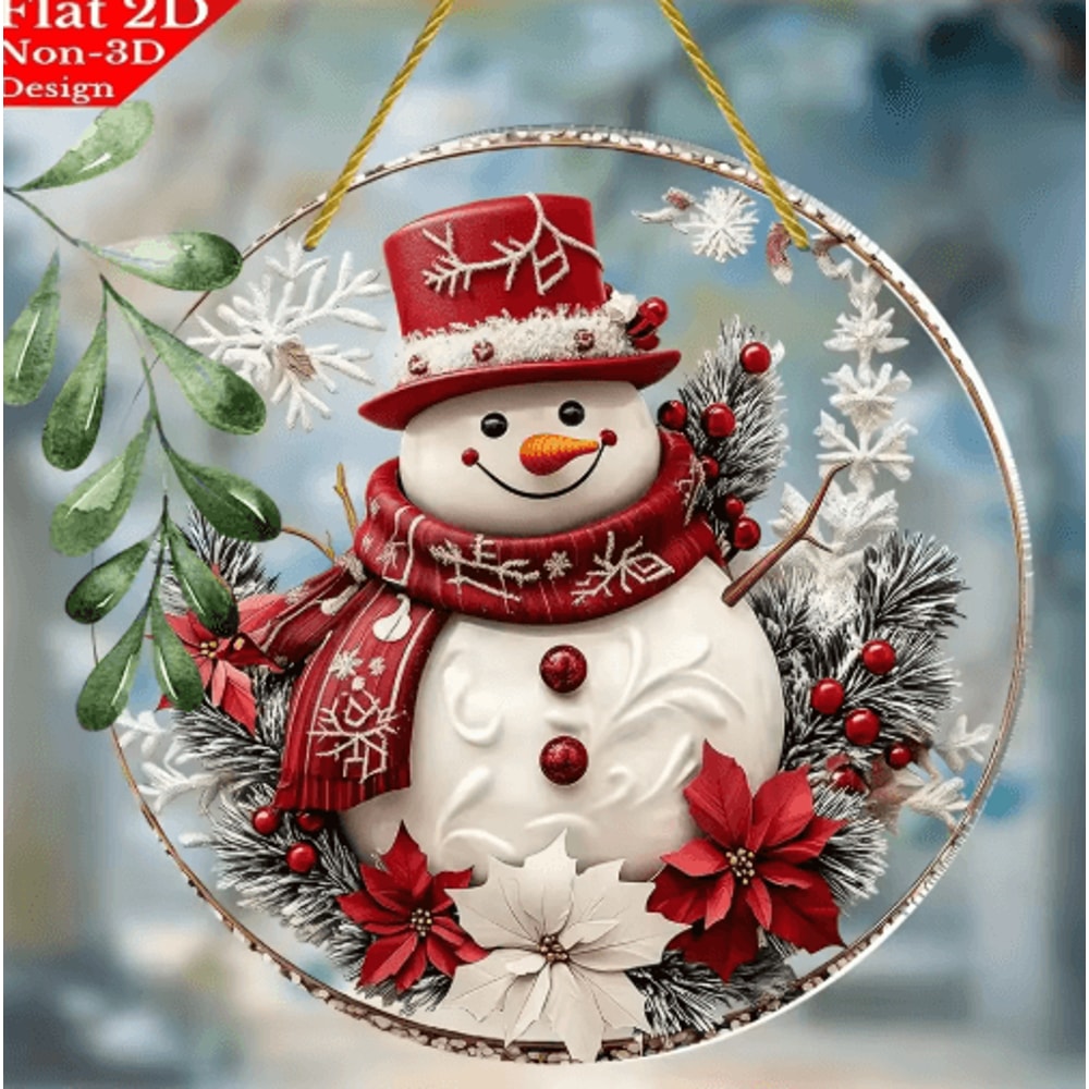 Festive Snowman Christmas Door Sign Acrylic Winter Hanging Decoration 2