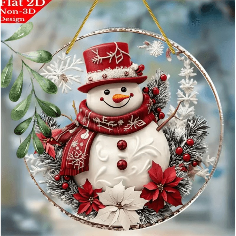 Festive Snowman Christmas Door Sign Acrylic Winter Hanging Decoration 2