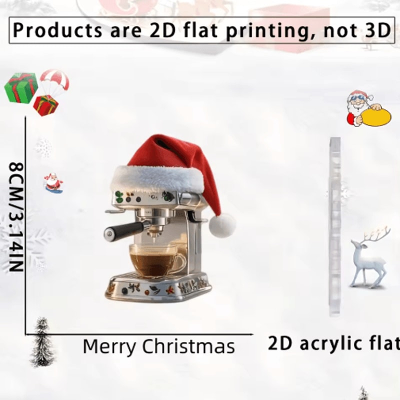 3Piece Coffee Machine Christmas Ornament Set Acrylic Coffee Lover Tree Decorations 1